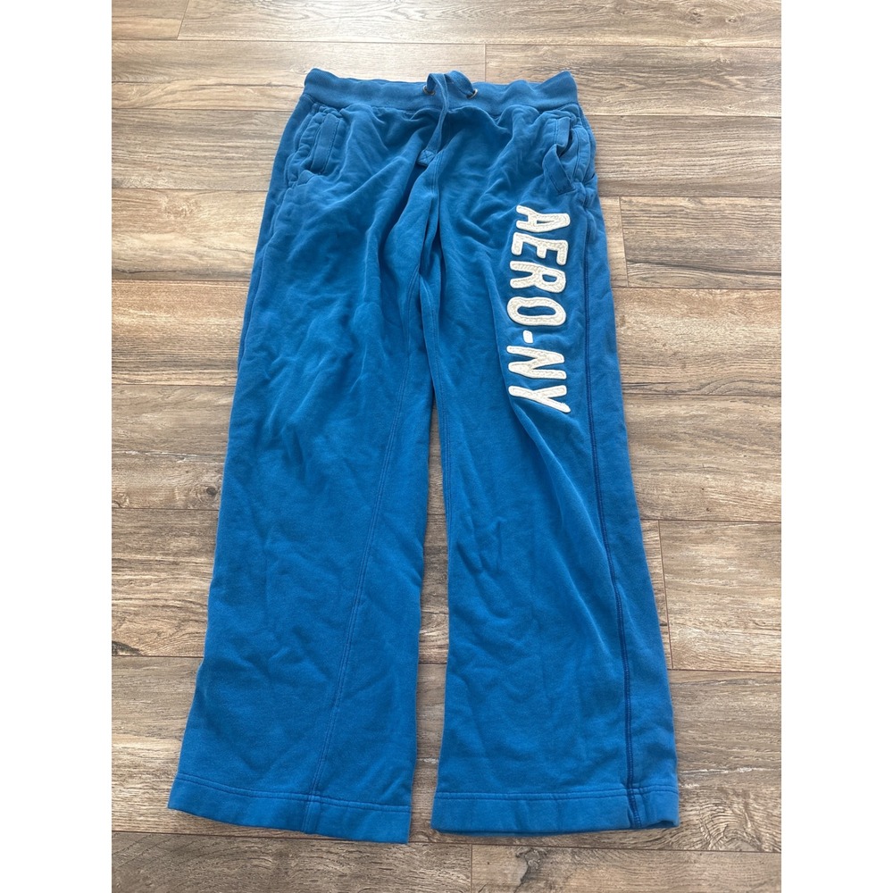 Vintage y2k Aeropostale Blue Wide Leg Sweatpants Aero-NY Applique Mens Medium